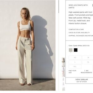 NWOT ZARA WIDE LEG PANTS WITH DARTS OYSTER